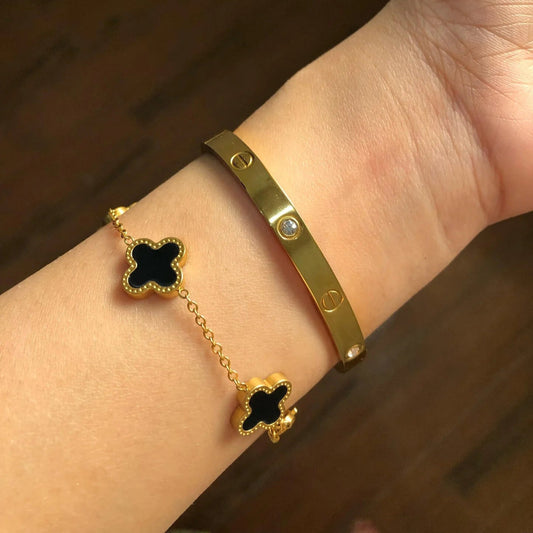 Love Bangle And Golden Clover Bracelet Stack hayajewelers.pk