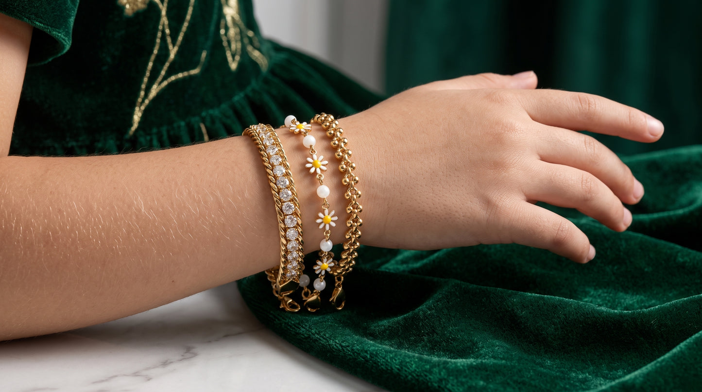 Crystal, Daisy & Chain Bracelet Combo hayajewelers.pk