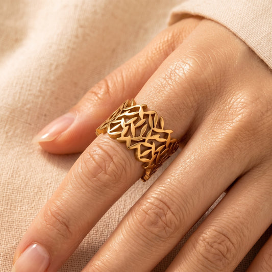 Hollow Leaf Ring-Stainless Steel