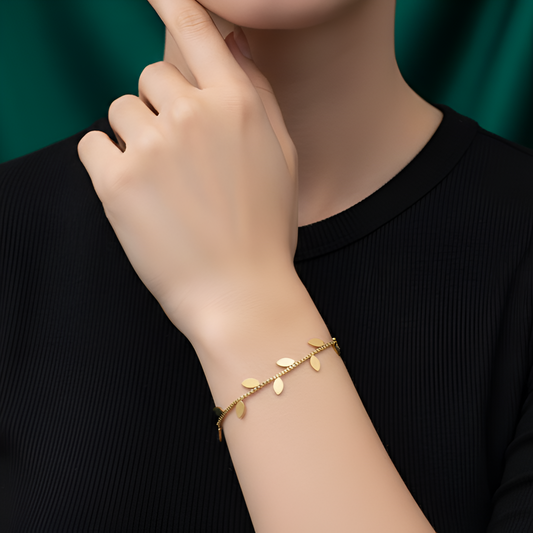Gold Leaf Charm Bracelet hayajewelers.pk