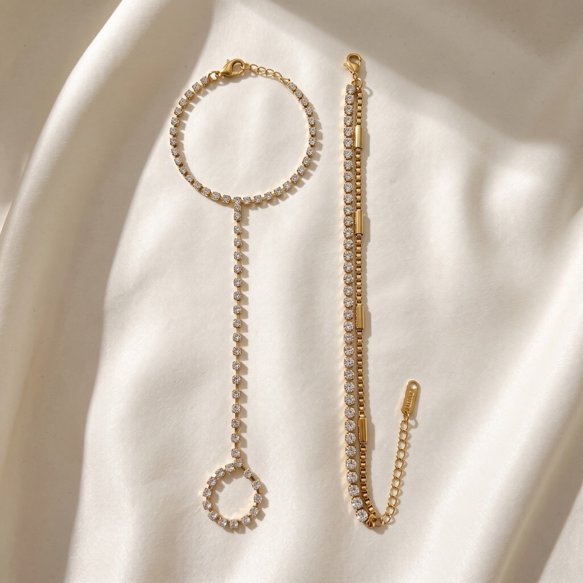 Crystal Tennis Hand Chain Bracelet Set Haya Jewelers