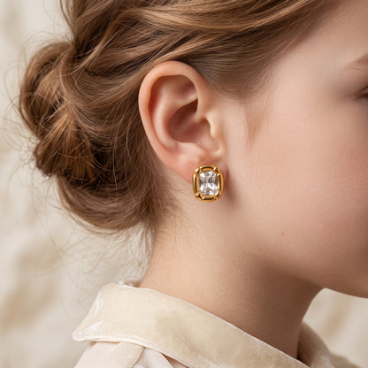 Emerald Cut Bezel Stud Earrings hayajewelers.pk
