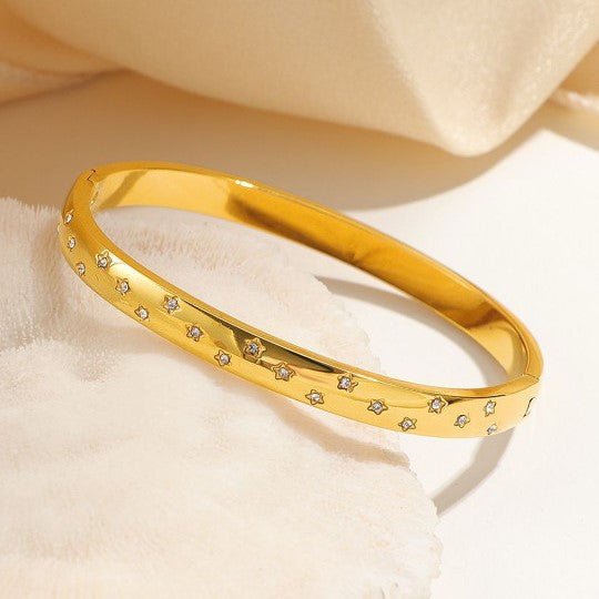 Gold Crystal Star Bangle | Stainless Steel