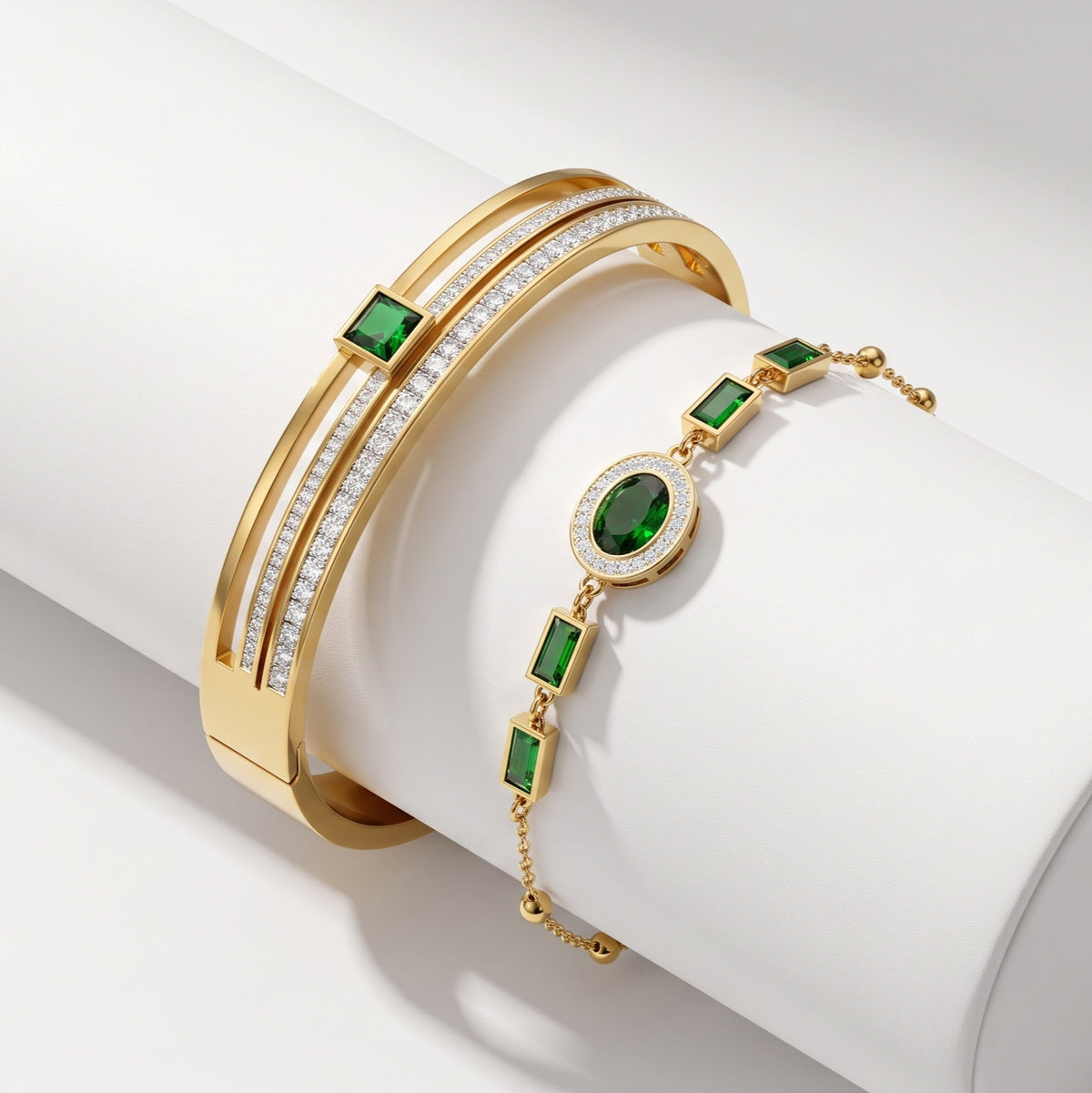 Emerald Stone Bangle & Bracelet Set hayajewelers.pk