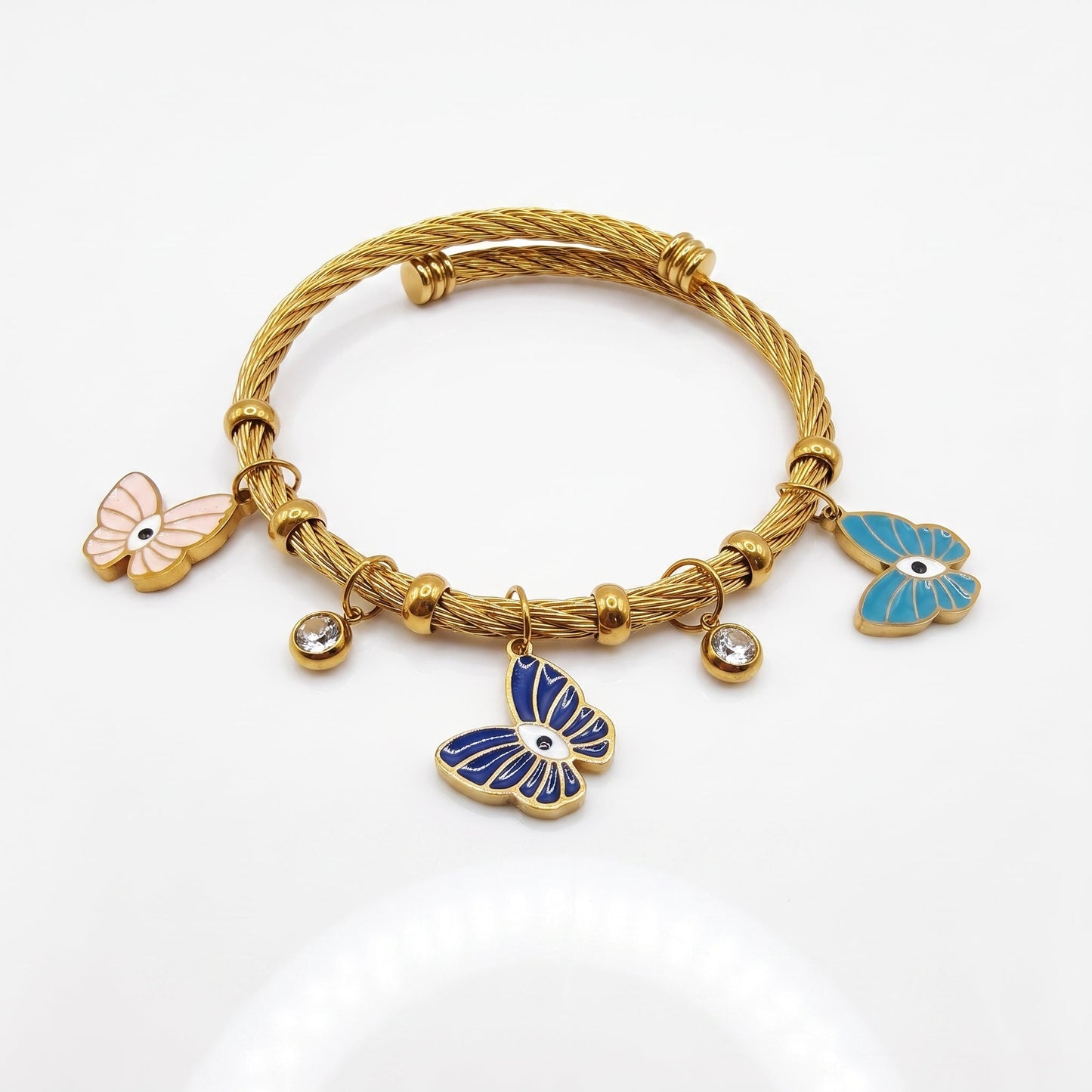 Whimsy Butterfly Charm Gold Cuff Bracelet