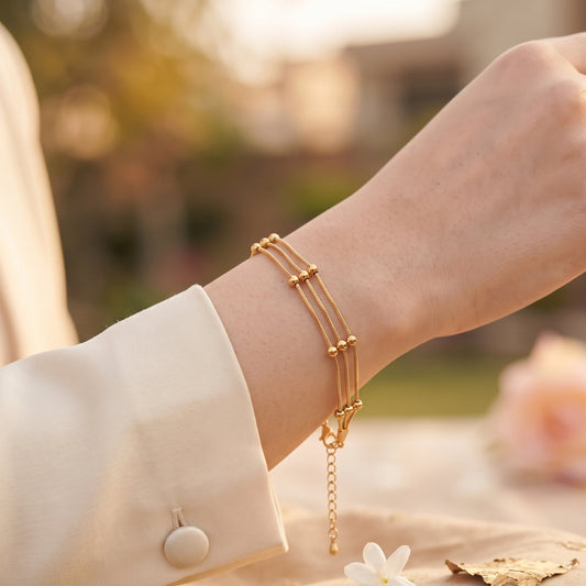 Triple Layer Beaded Snake Chain Bracelet Haya Jewelers