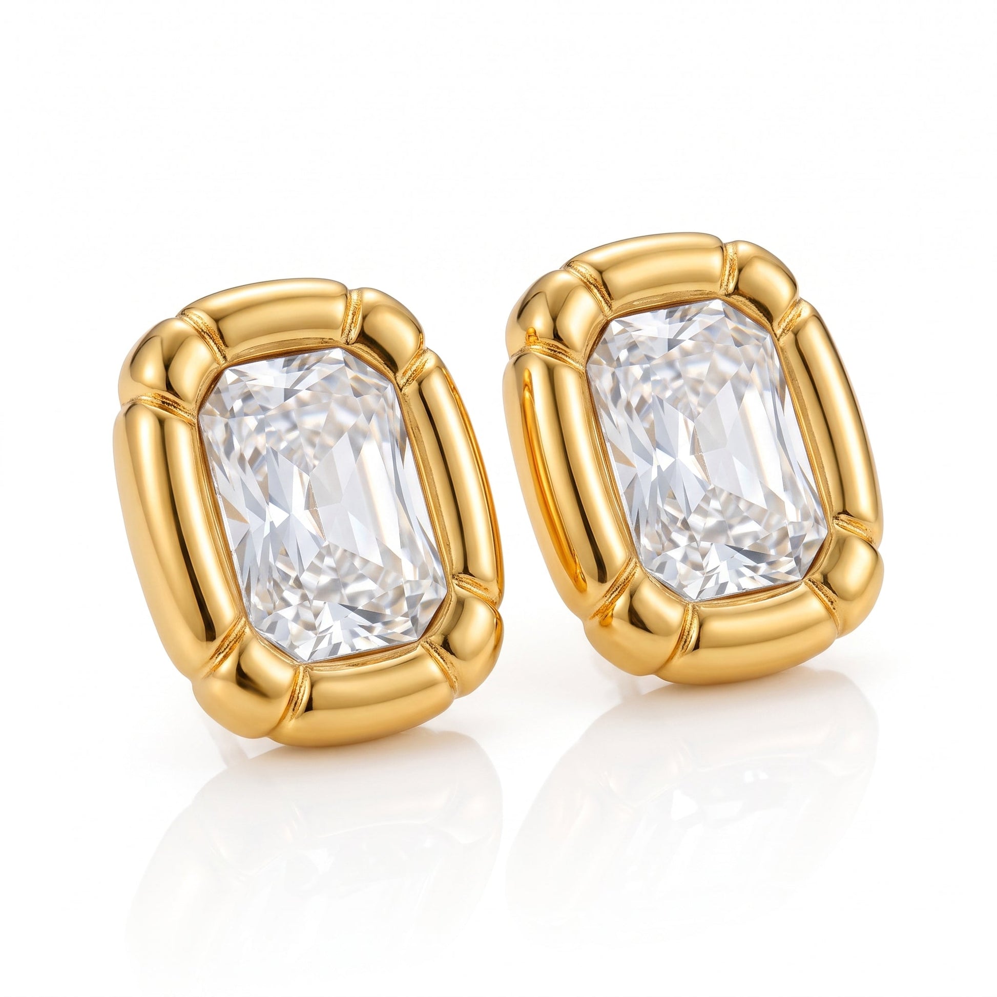 Emerald Cut Bezel Stud Earrings hayajewelers.pk