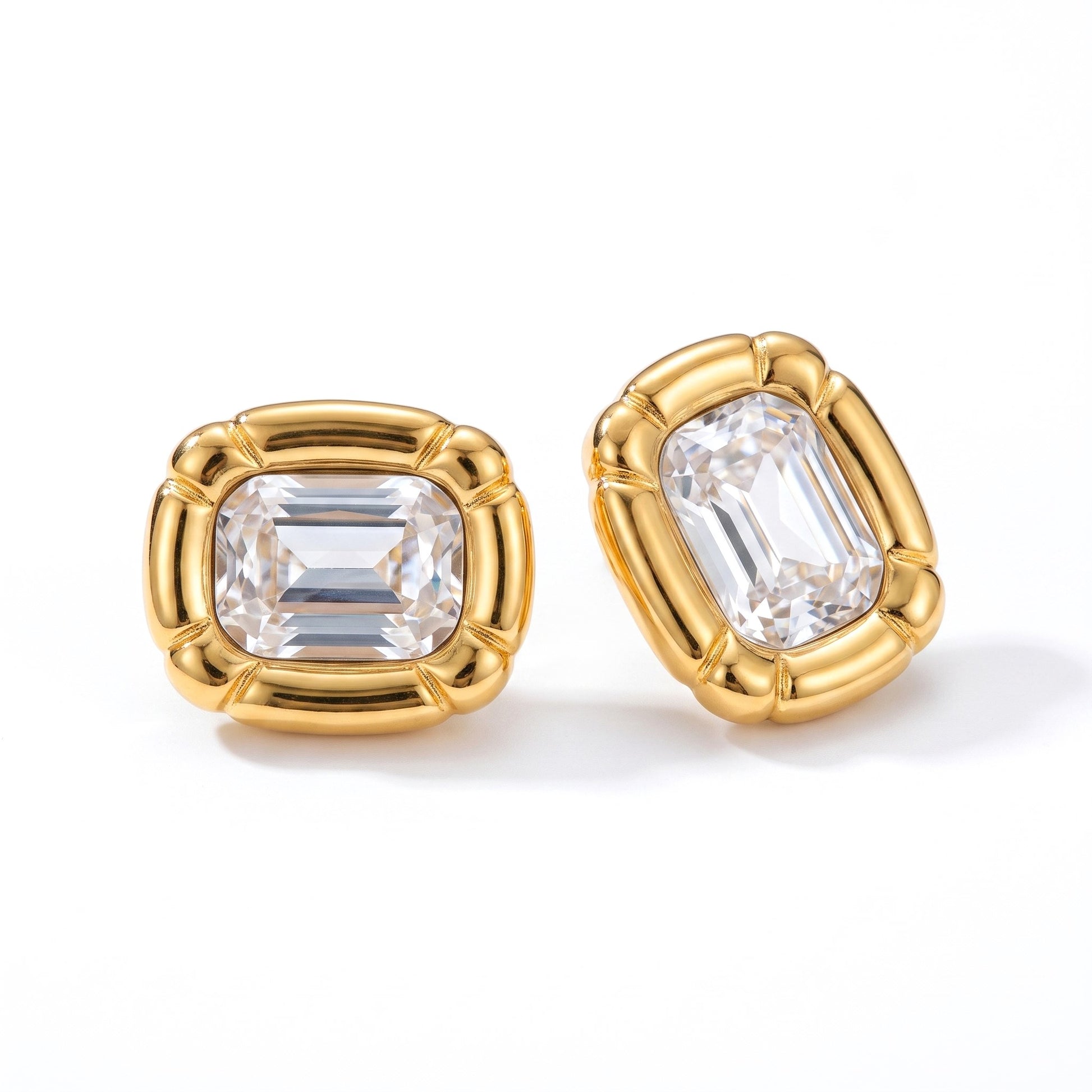 Emerald Cut Bezel Stud Earrings hayajewelers.pk