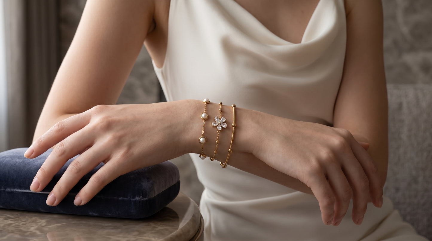 Elegant Pearl & Daisy Charm Bracelet Set hayajewelers.pk