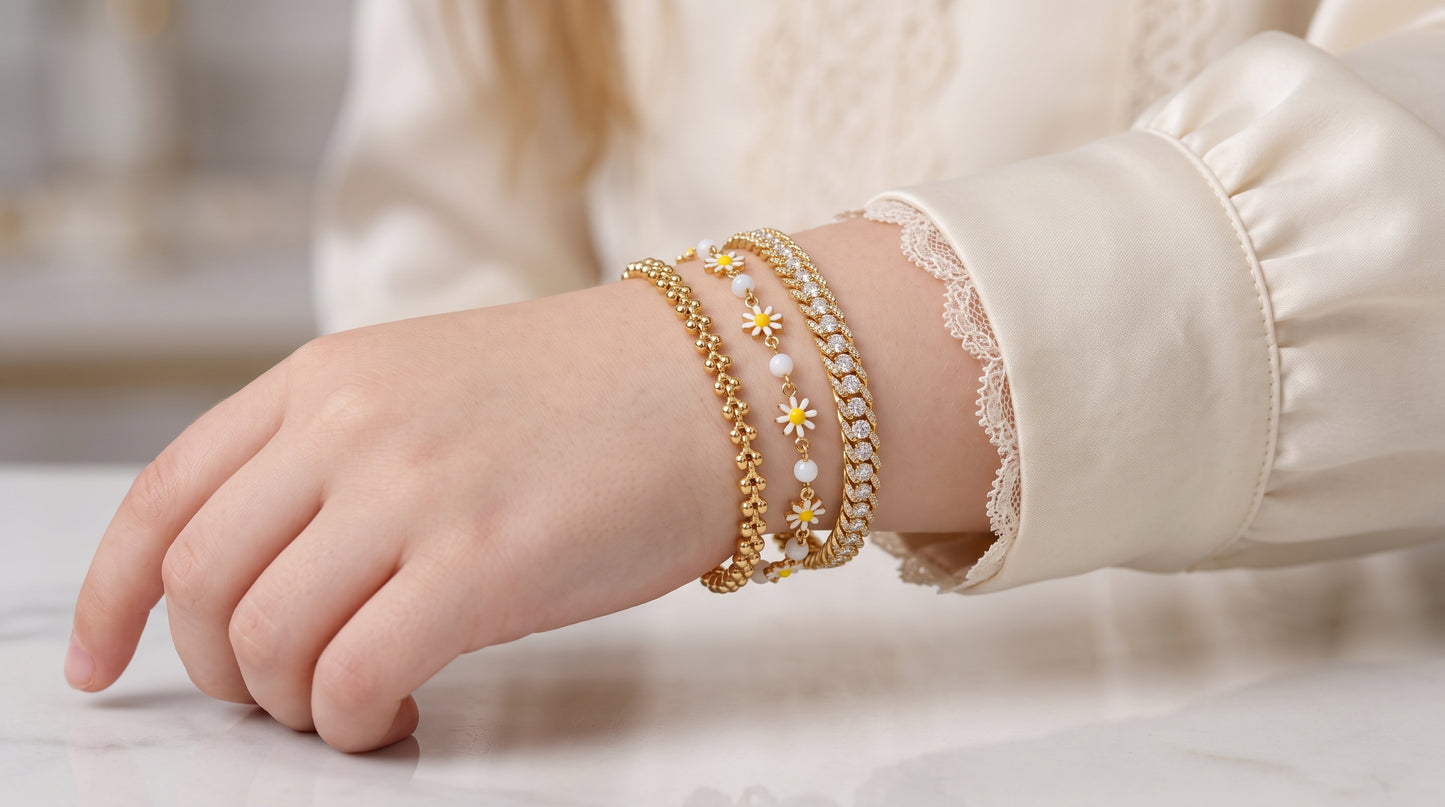 Crystal, Daisy & Chain Bracelet Combo hayajewelers.pk