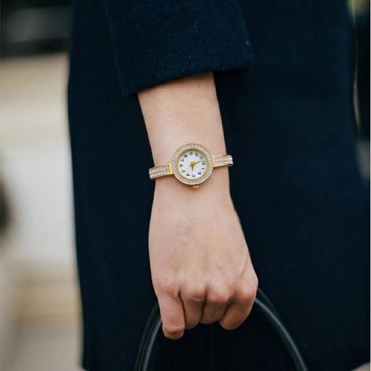 Gold-Plated Crystal Bangle Watch | Stainless Steel