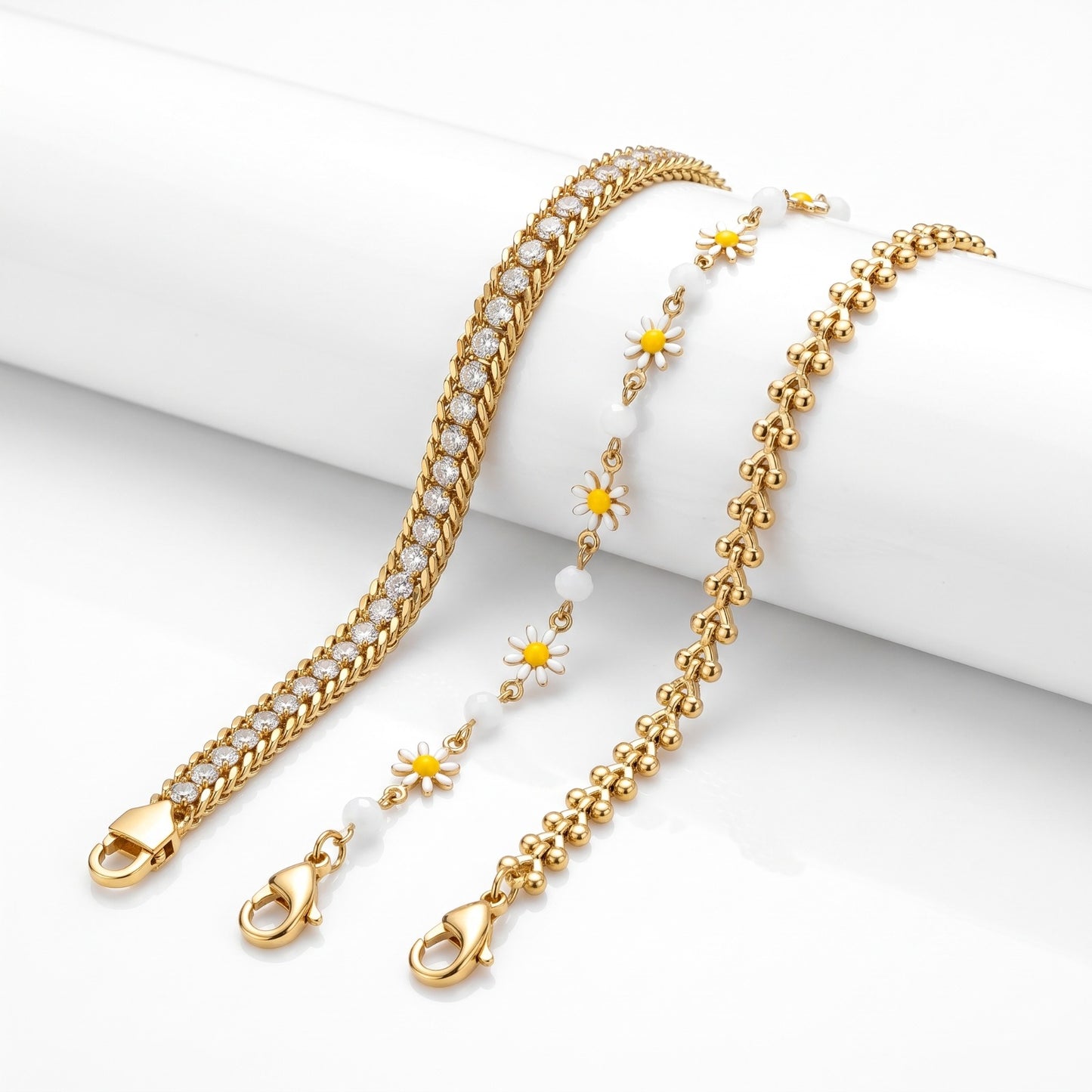 Crystal, Daisy & Chain Bracelet Combo hayajewelers.pk