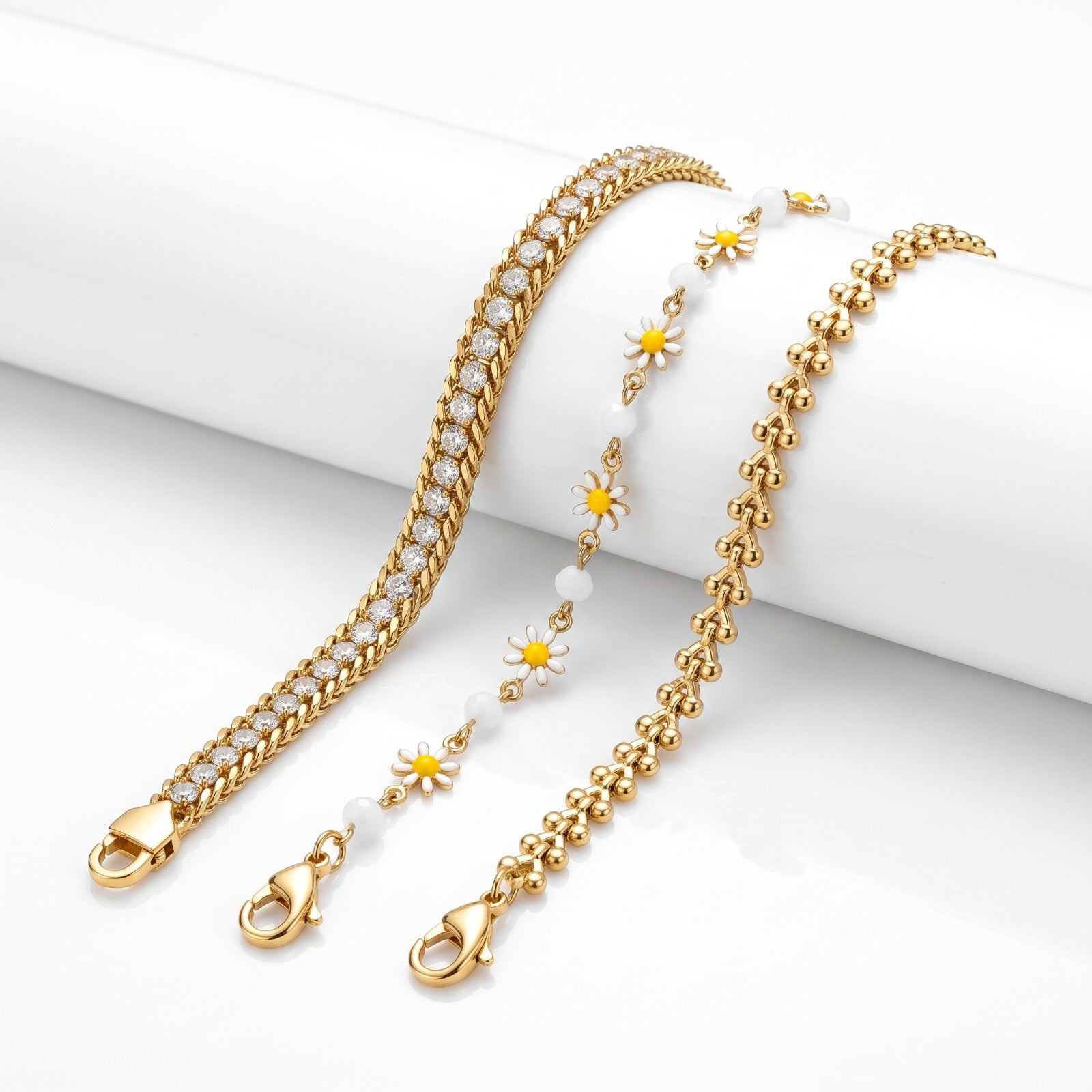 Crystal, Daisy & Chain Bracelet Combo hayajewelers.pk