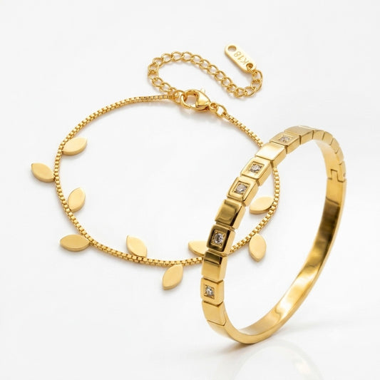 leaf chain bracelet & Ice Cube Diamond Bangle