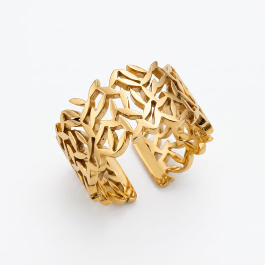 Hollow Leaf Ring-Stainless Steel