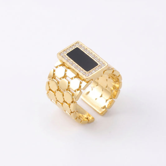 Honeycomb and Onyx Ring-Adjustable