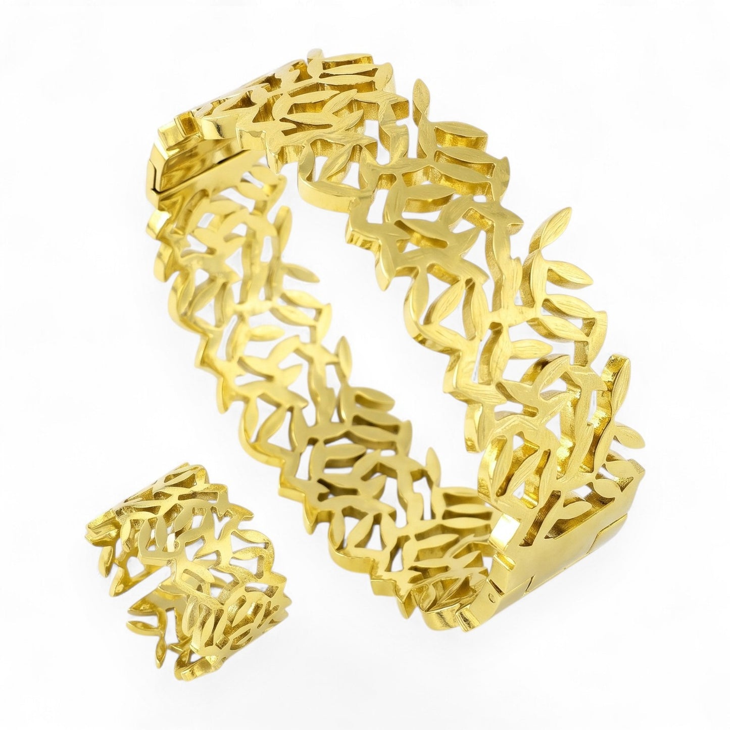 Hollow leaf Bangle & Ring Set