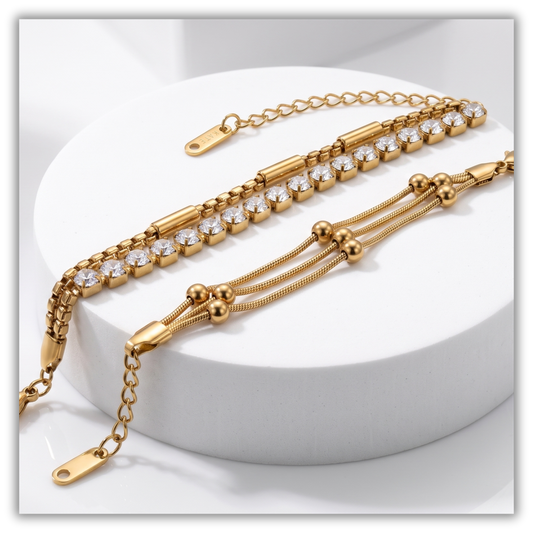 Triple Layer Beaded & Crystal Tennis Bracelet Combo hayajewelers.pk