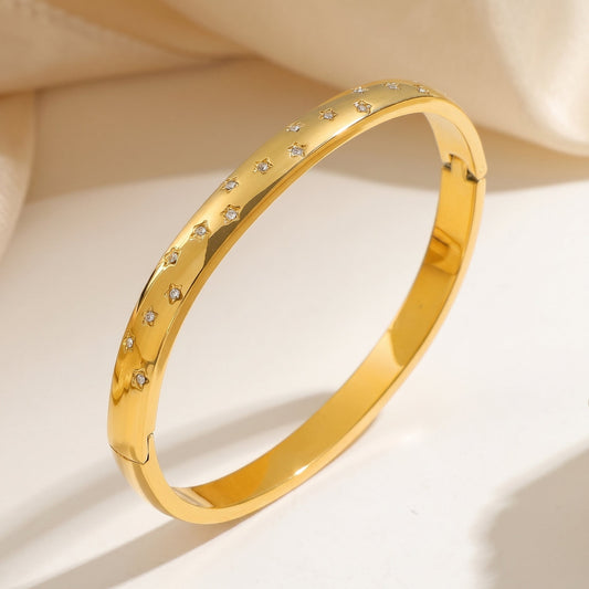 Gold Crystal Star Bangle | Stainless Steel
