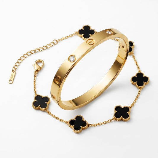 Love Bangle And Black Clover Bracelet Stack hayajewelers.pk
