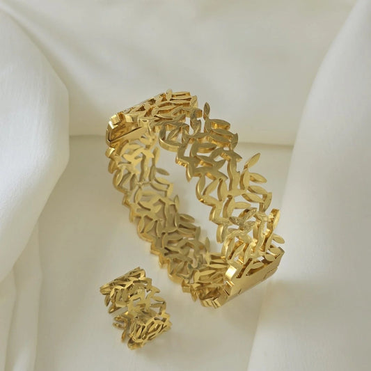 Hollow leaf Bangle & Ring Set