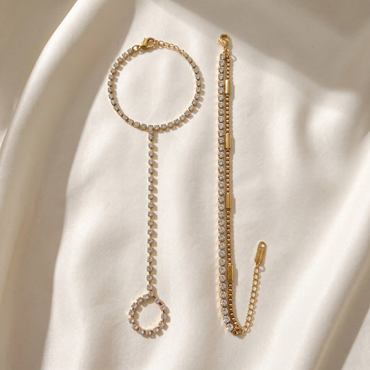 Crystal Tennis Hand Chain  Bracelet Set Haya Jewelers