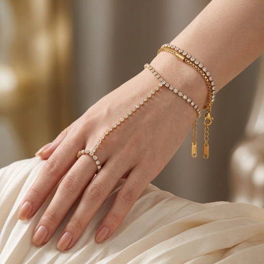 Crystal Tennis Hand Chain  Bracelet Set Haya Jewelers