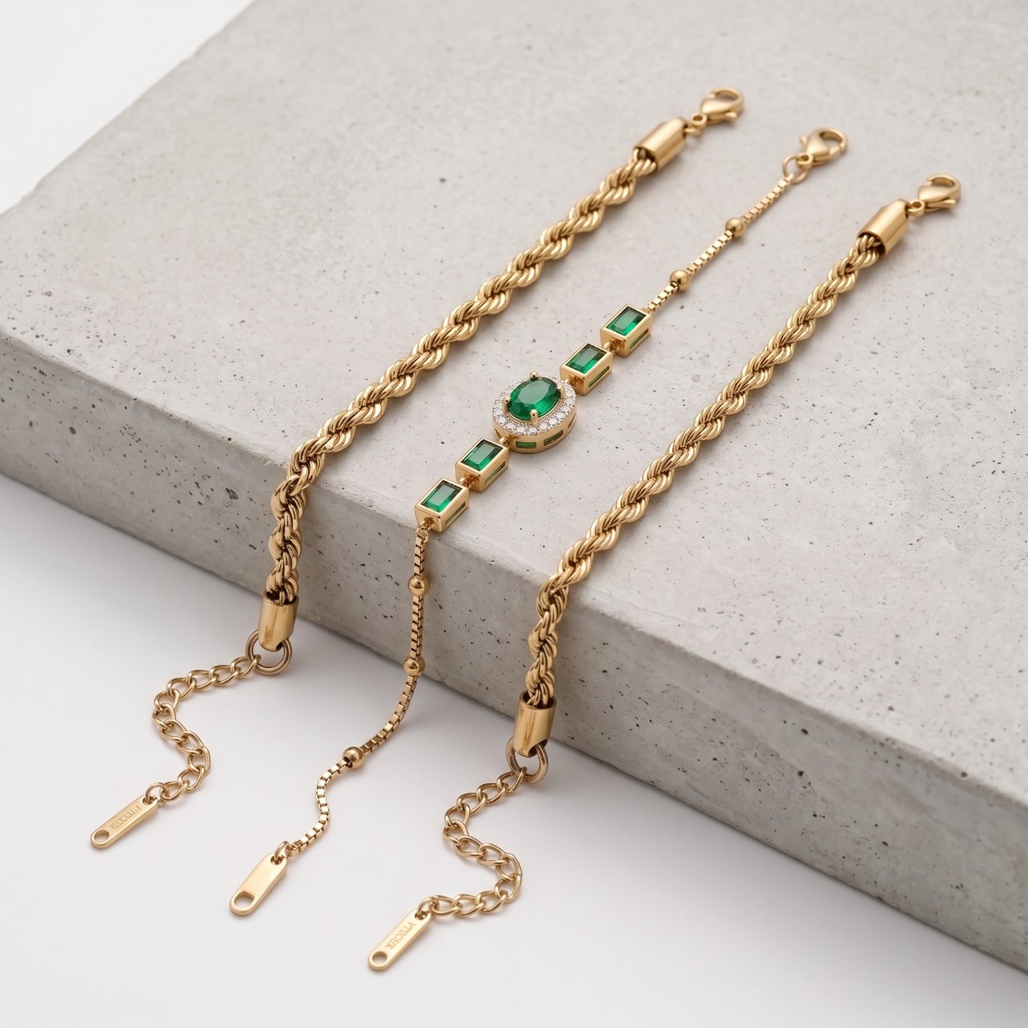 Emerald Elegance 3-Piece Bracelet Set Haya Jewelers