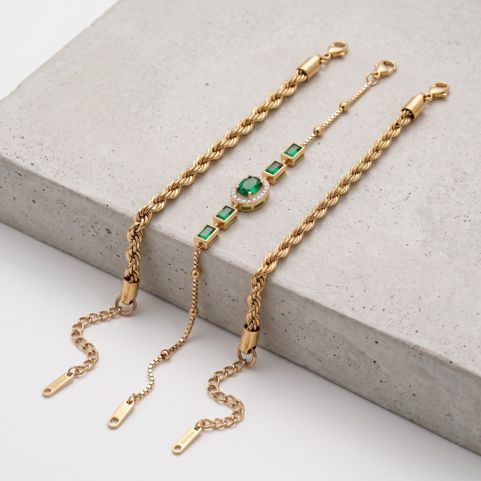 Emerald Elegance 3-Piece Bracelet Set Haya Jewelers