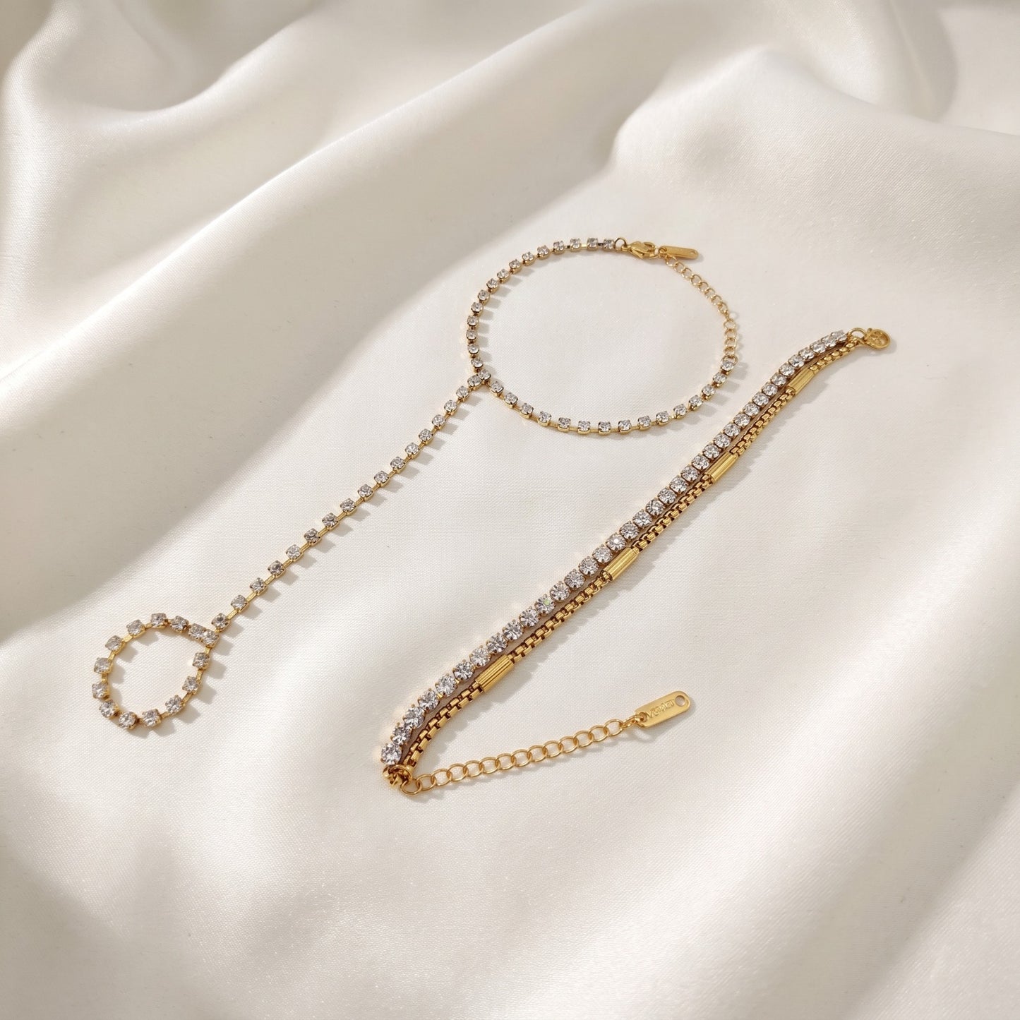 Crystal Tennis Hand Chain  Bracelet Set Haya Jewelers