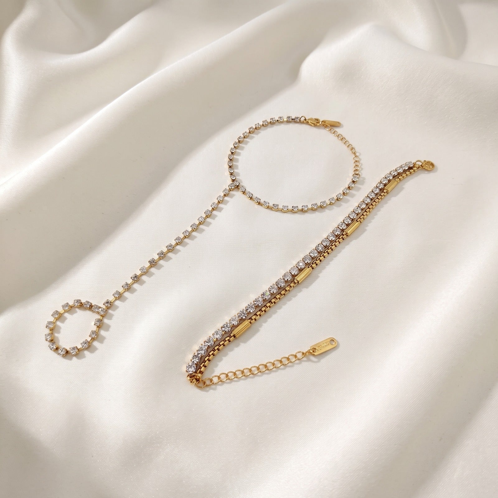 Crystal Tennis Hand Chain  Bracelet Set Haya Jewelers