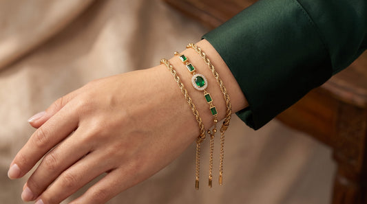 Emerald Elegance 3-Piece Bracelet Set Haya Jewelers