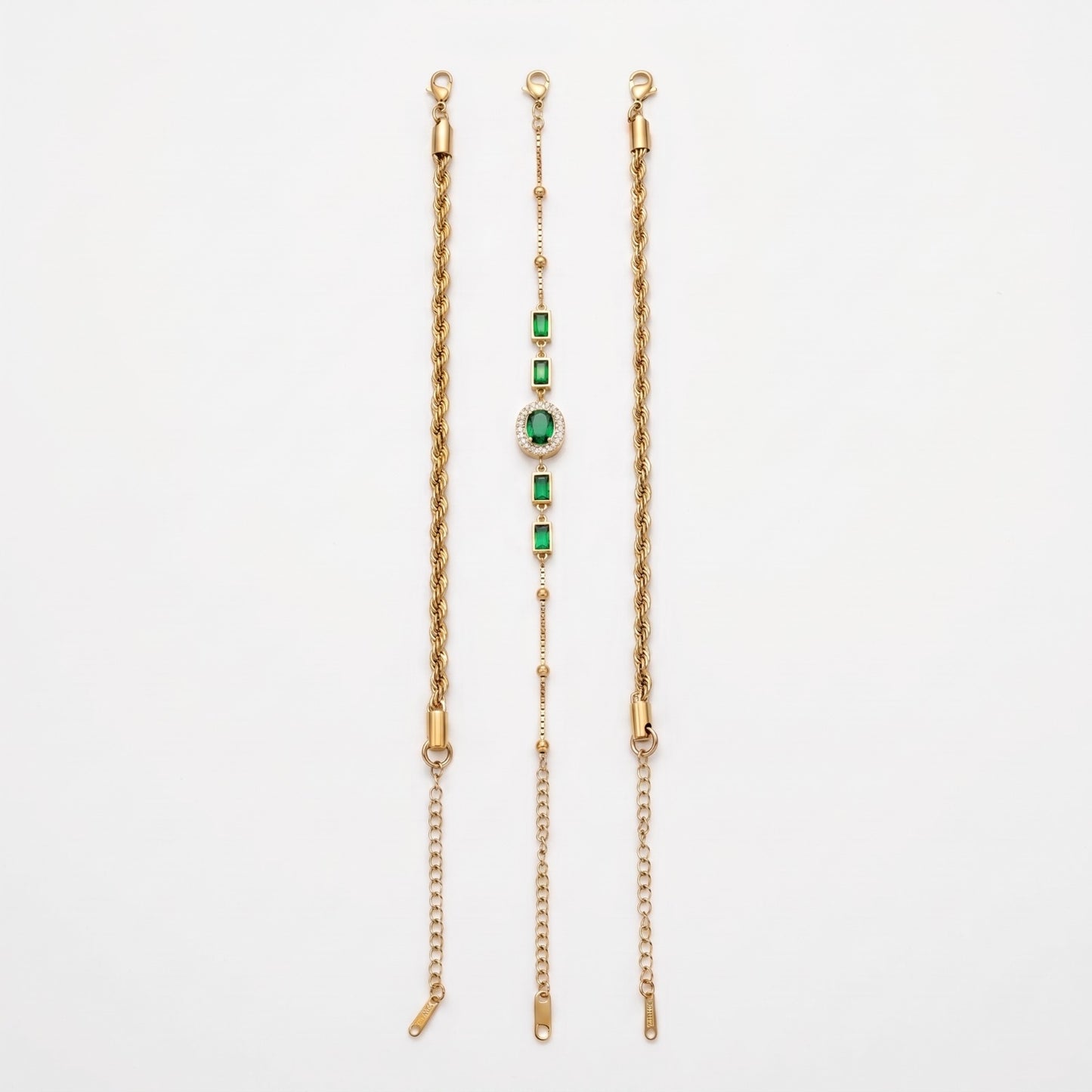 Emerald Elegance 3-Piece Bracelet Set Haya Jewelers