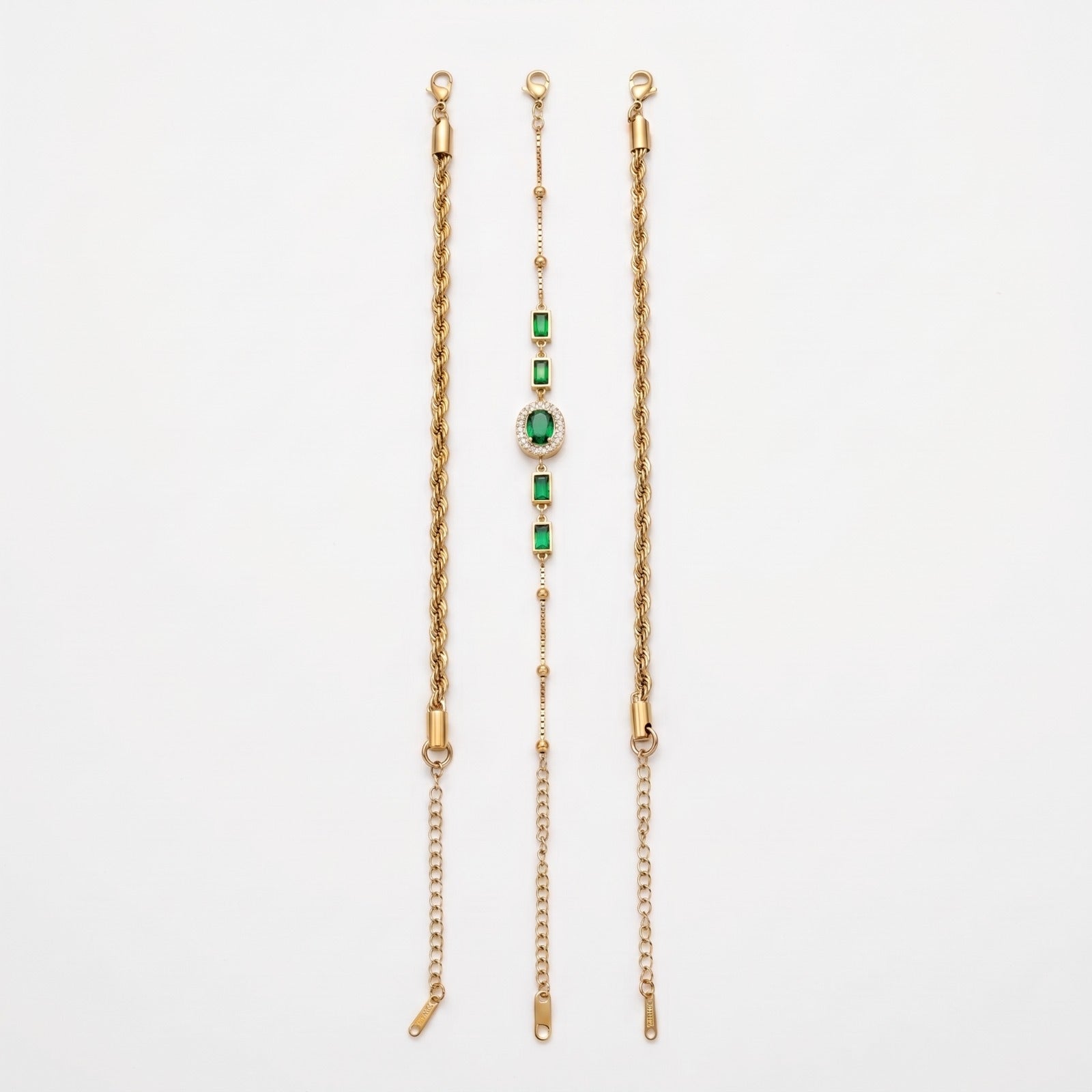 Emerald Elegance 3-Piece Bracelet Set Haya Jewelers