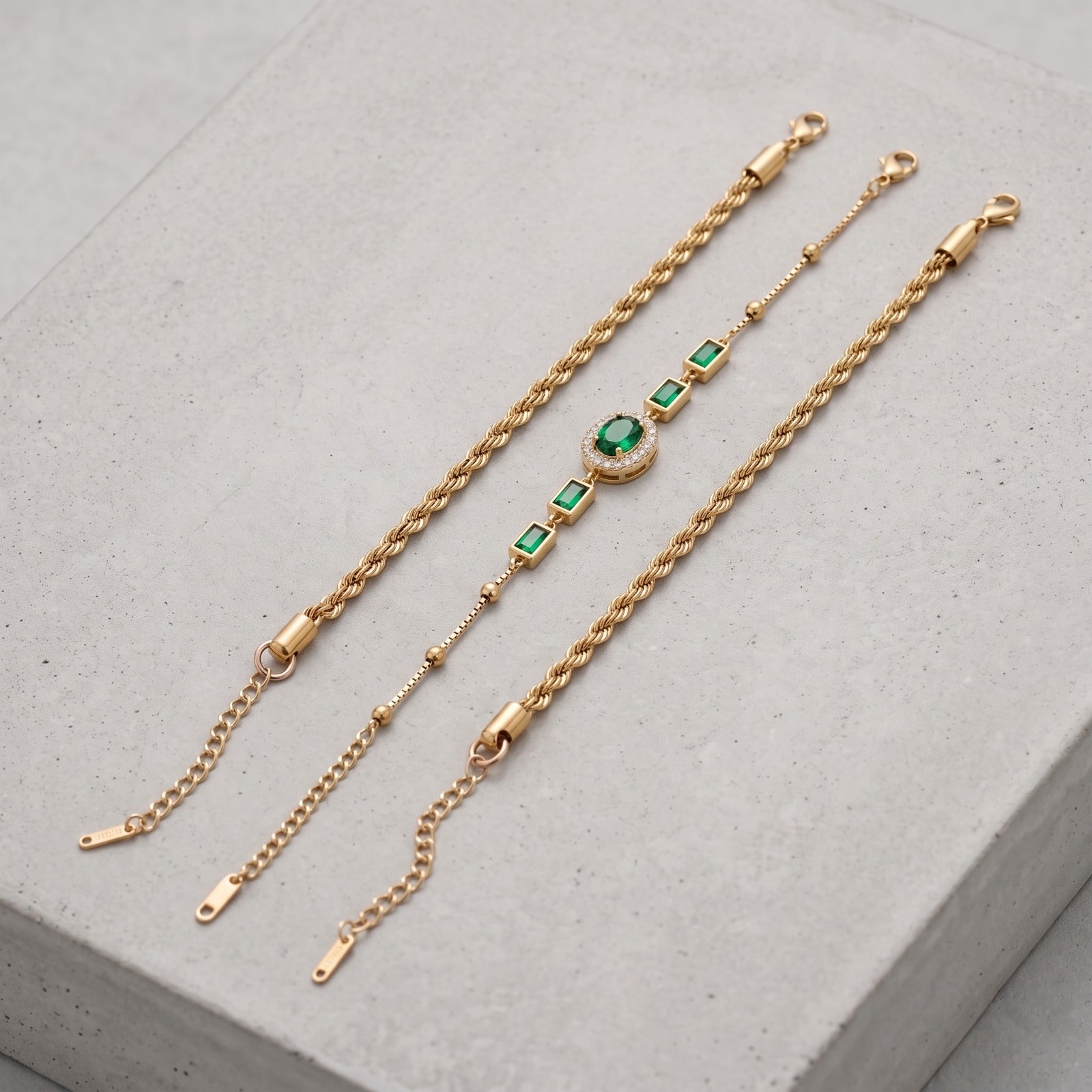 Emerald Elegance 3-Piece Bracelet Set Haya Jewelers