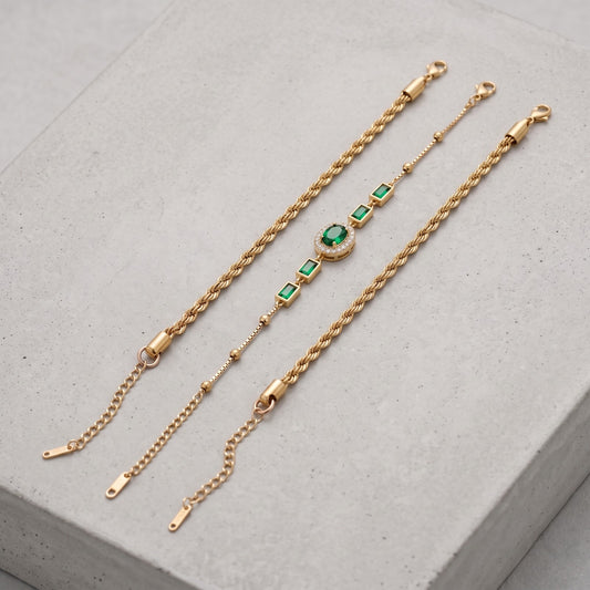 Emerald Elegance 3-Piece Bracelet Set Haya Jewelers