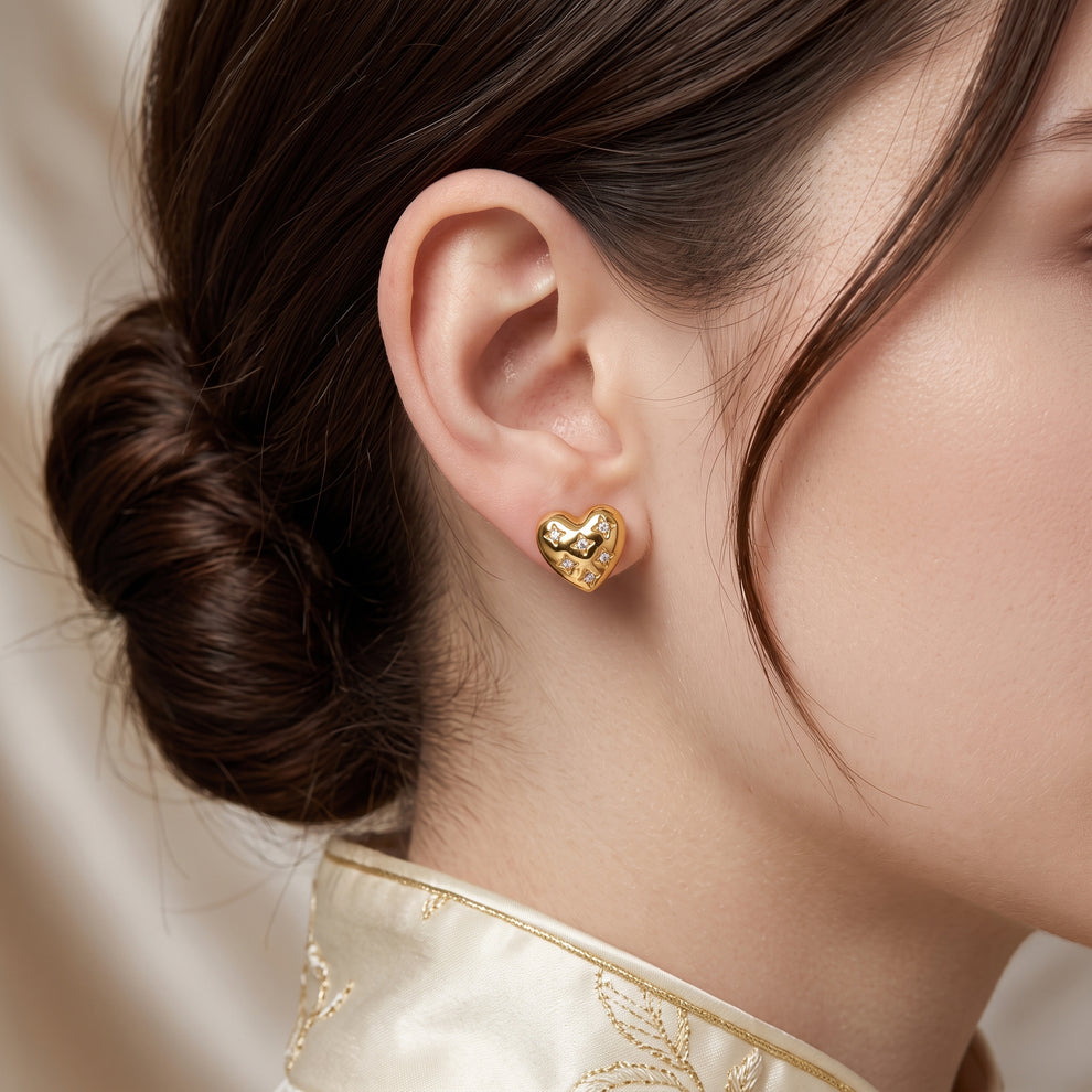 Star Kissed Heart Studs Haya Jewelers